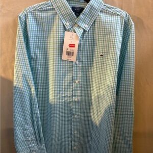 Crown & Ivy Men's Aqua Checkered Button Down Shirt